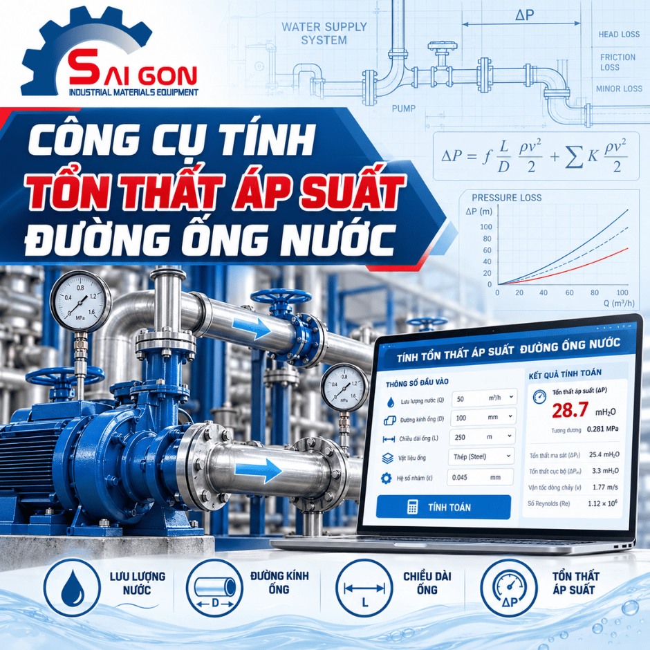 Công cụ tính tổn thất áp suất đường ống nước Thiết Bị Công Nghiệp Sài Gòn