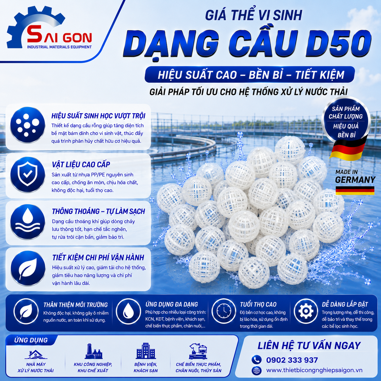 giá thế vi sinh dạng cầu D50