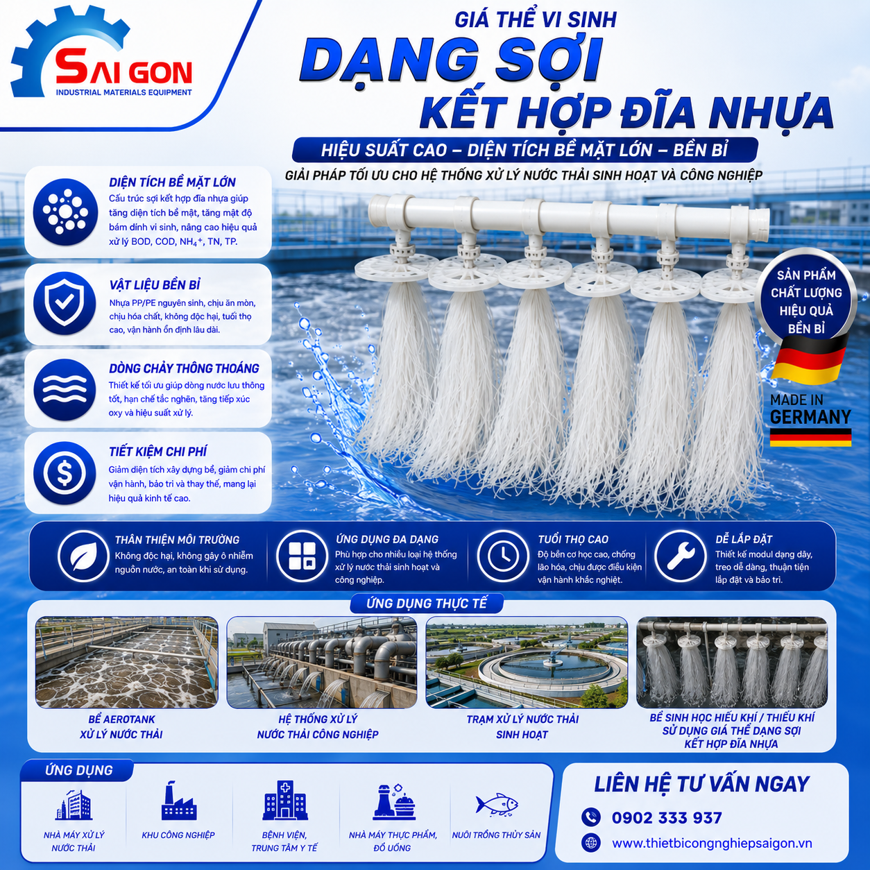 giá thể vi sinh dạng sợi kết hợp hiệu suât cao