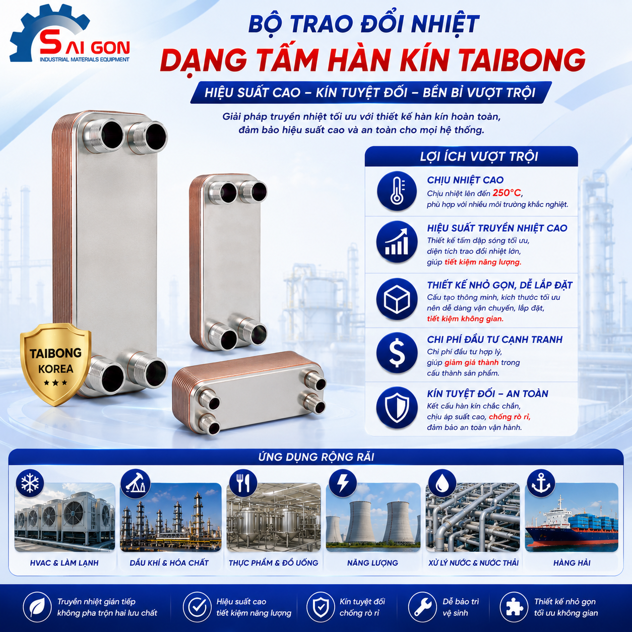 Thiết bị trao đổi nhiệt dạng tấm hàn kín Taibong Hàn Quốc