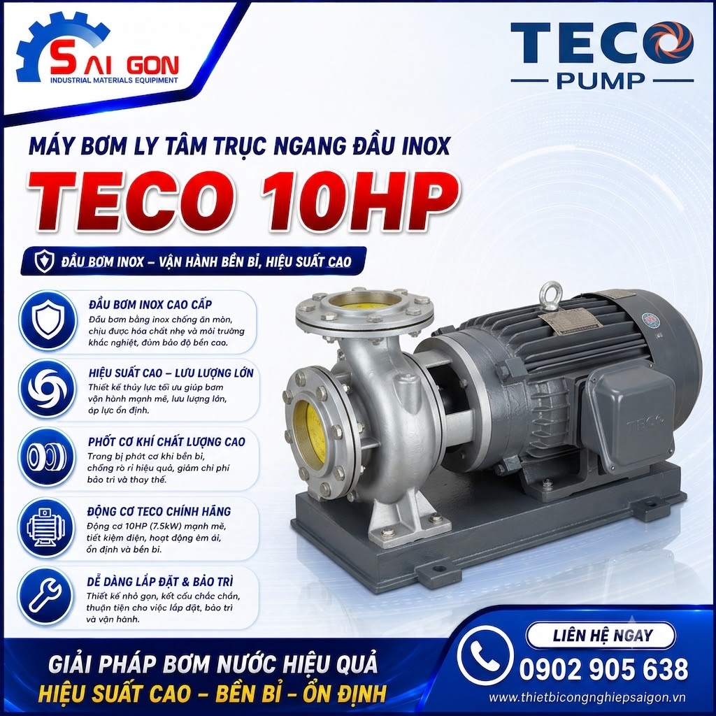 Máy bơm ly tâm đầu inox Teco 10HP