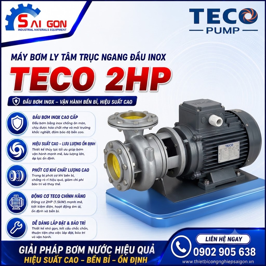Máy bơm ly tâm đầu inox Teco 2HP