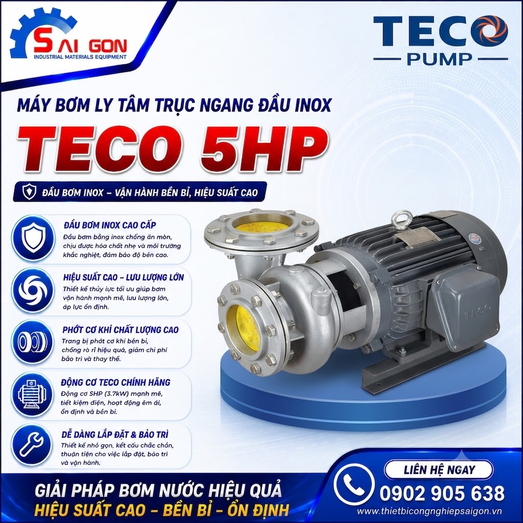 Máy bơm ly tâm đầu inox Teco 5HP