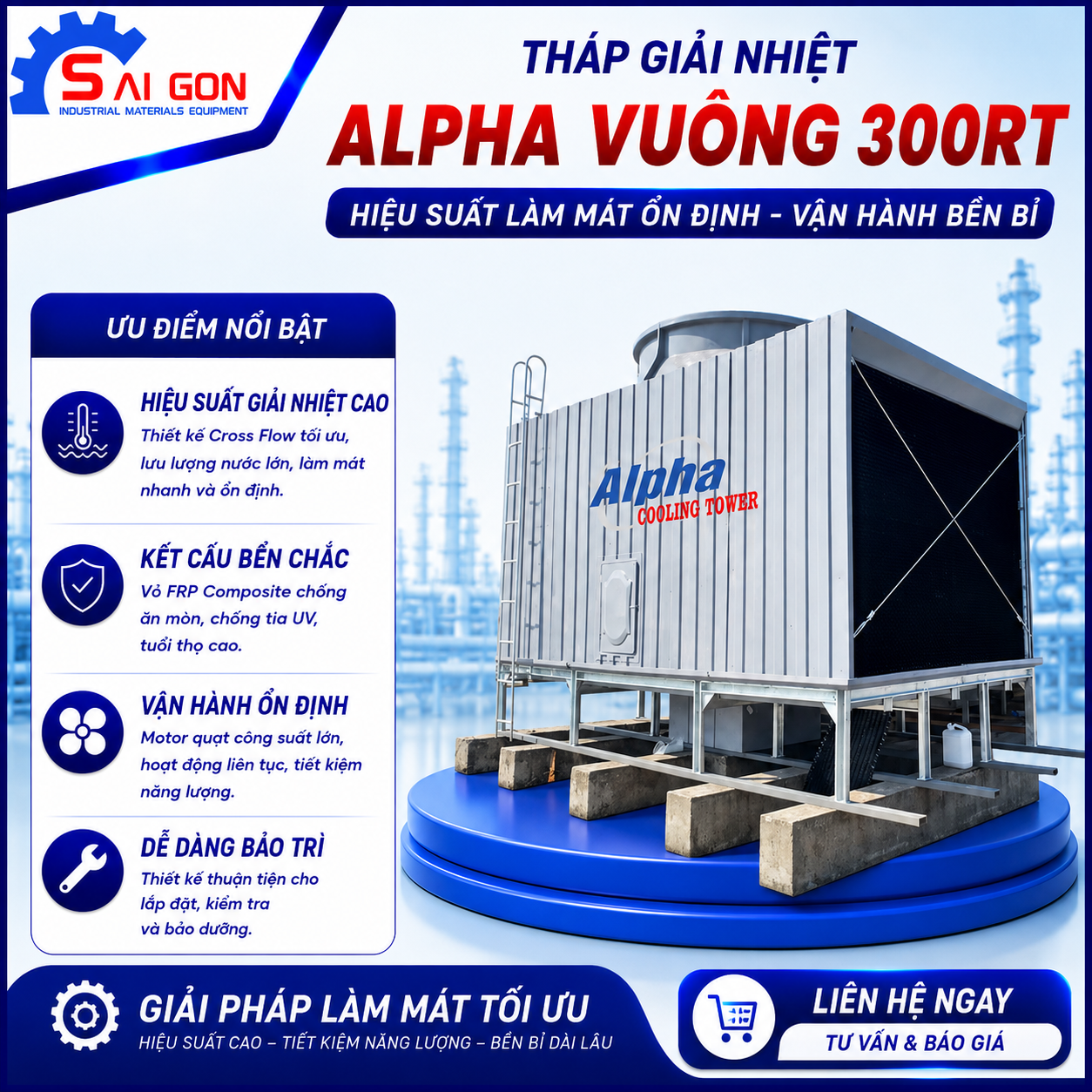 tháp giải nhiệt alpha vuông 300Rt thiết bị công nghiệp sài gòn