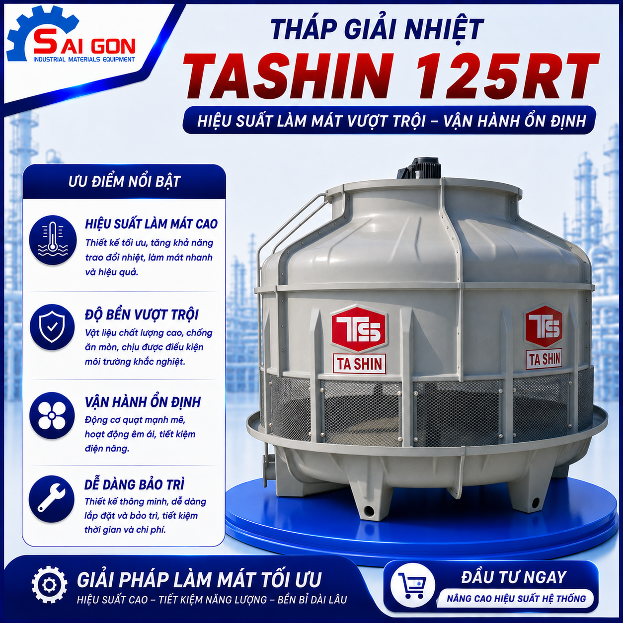tháp giải nhiệt tashin 125RT thiết bị công nghiệp sài gòn