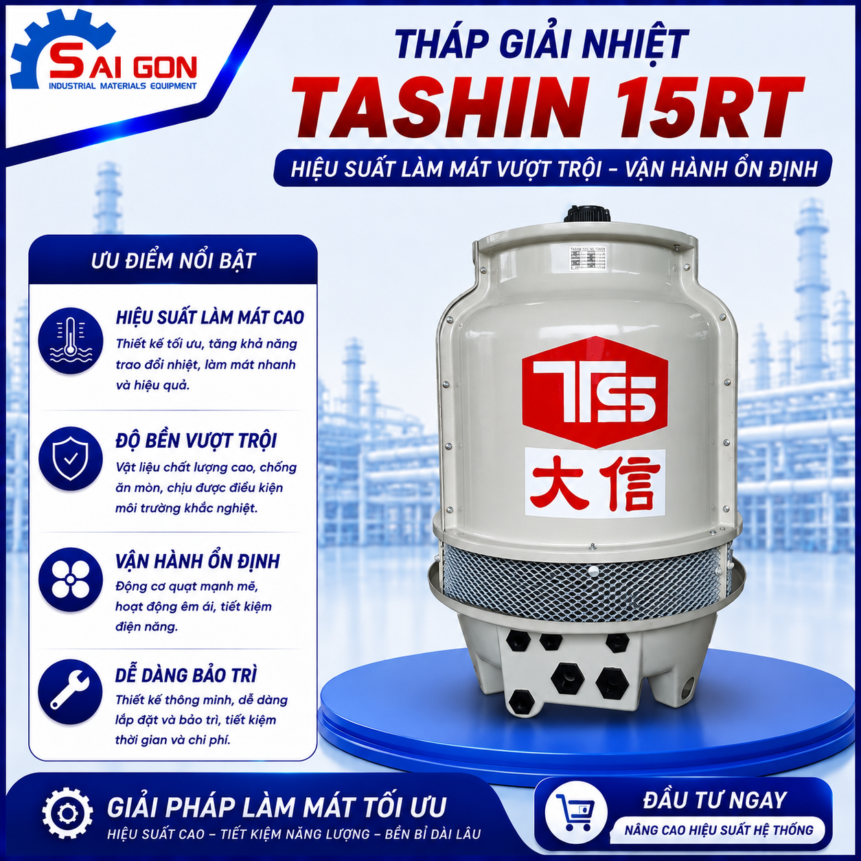 Tháp giải nhiệt Tashin 15RT chính hãng, chất lượng, giá rẻ nhất thiết bị công nghiệp sài gòn 03