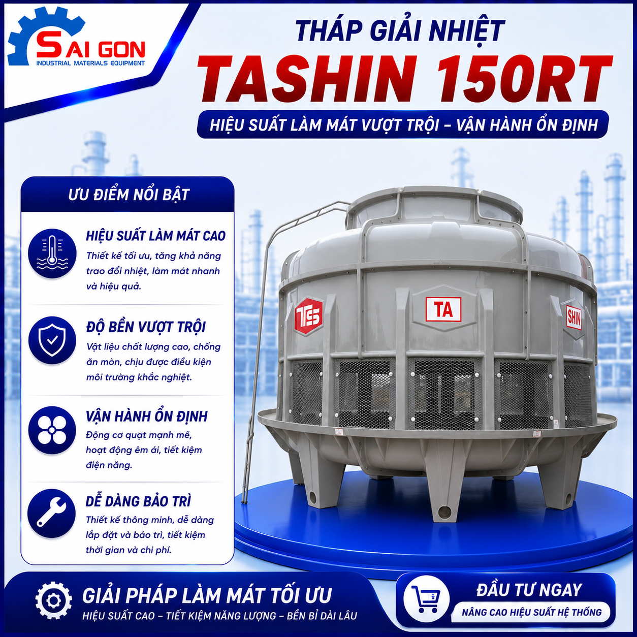tháp giải nhiệt nước tashin 150rt thiết bị công nghiệp sài gòn 001