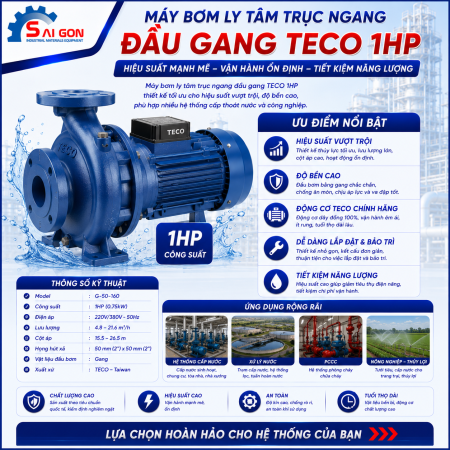 máy bơm ly tâm đầu gang Teco 1HP