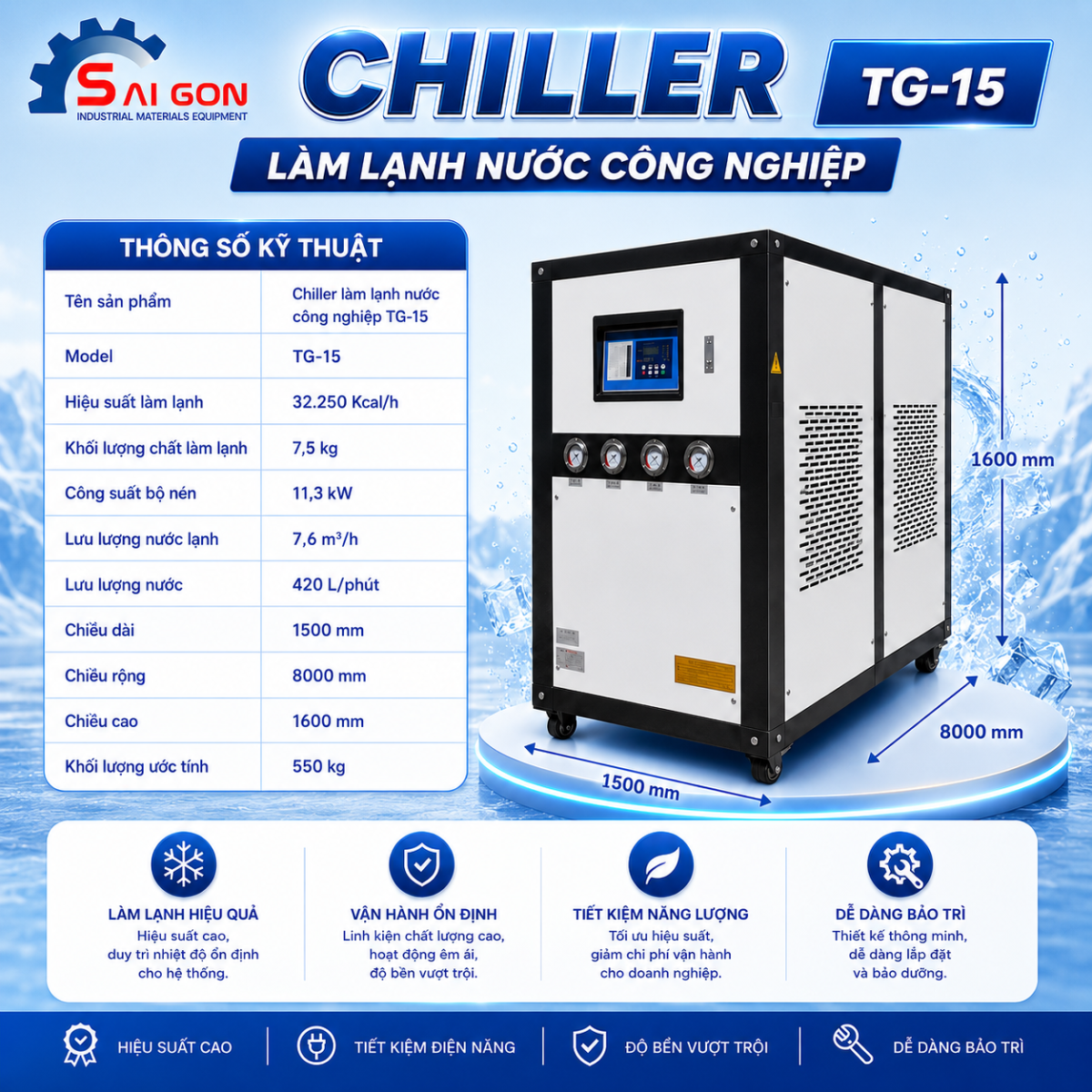 Thông số kỹ thuật chiller tg 15aw