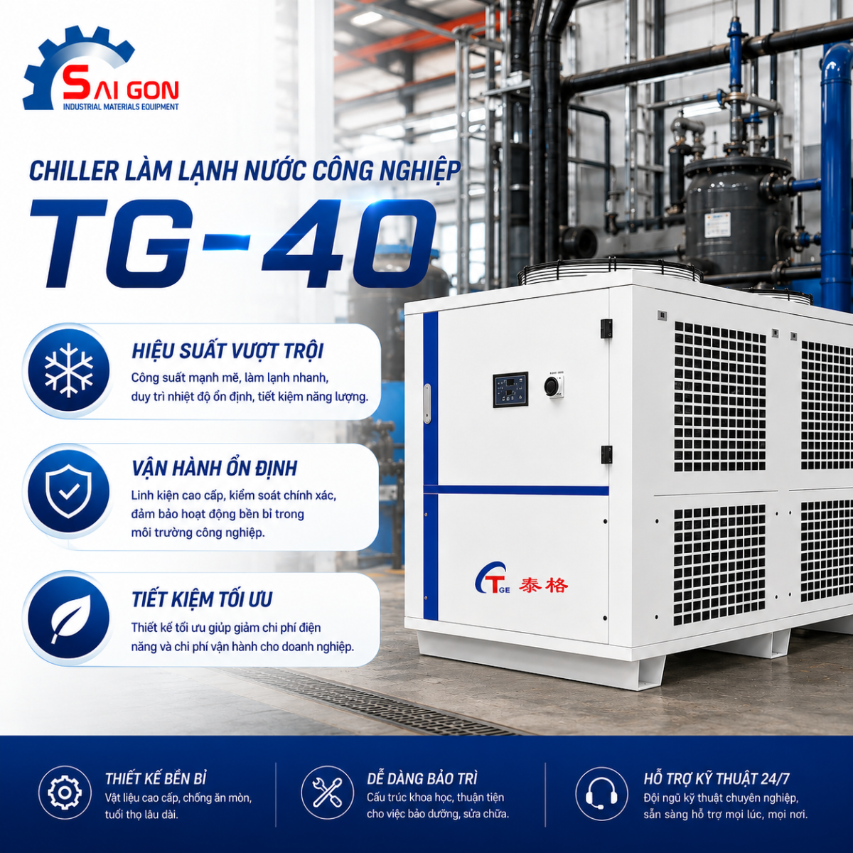 ảnh thực tế chiller giải nhiệt nước bằng gió tg 40