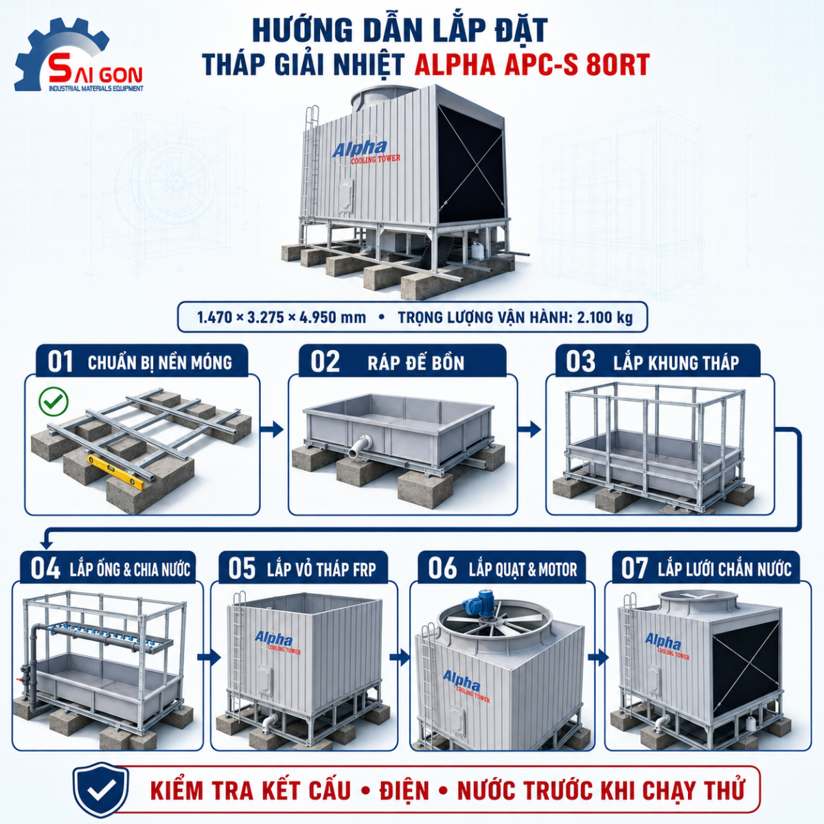 Quy trình lắp đặt tháp giải nhiệt alpha apc-s 80rt